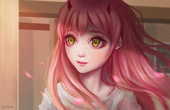 Cute Anime Girl Pink Hairs Red Eyes, anime-girl, anime, artist, artwork, digital-art, deviantart, pink HD wallpaper