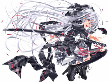 Katana Girl, sword, thigh highs, hot, headdres, anime girl, maid, cool, glasses, katana, female HD wallpaper