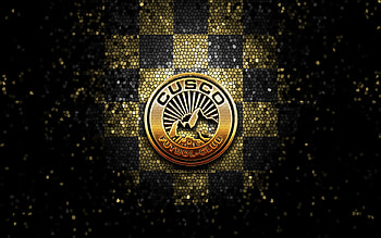 Cusco FC, glitter logo, Liga 1 Apertura, brown black checkered background, soccer, peruvian football club, Cusco FC logo, mosaic art, football, FC Cusco HD wallpaper