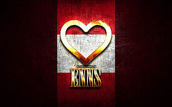 I Love Enns, austrian cities, golden inscription, Day of Enns, Austria, golden heart, Enns with flag, Enns, Cities of Austria, favorite cities, Love Enns HD wallpaper