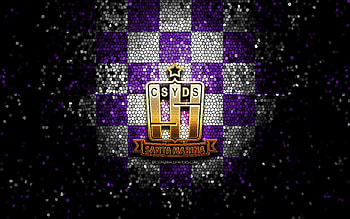 Club Villa Dalmine, glitter logo, Primera Nacional, violet white checkered background, soccer, argentinian football club, Club Villa Dalmine logo, mosaic art, Club Almagro, football, Club Villa Dalmine FC HD wallpaper