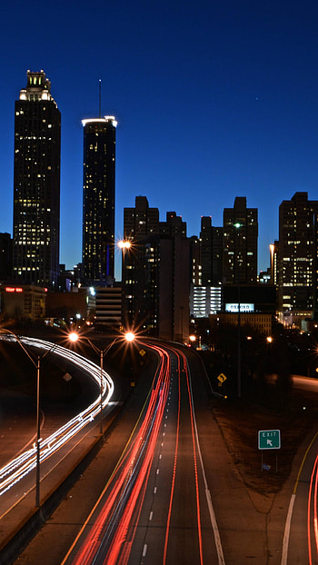 Atlanta skyline , , Atlanta skyline at night, Atlanta falcons HD phone wallpaper