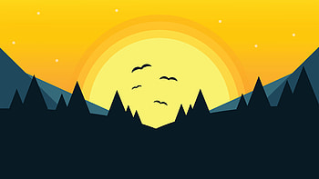 Minimal, scenery, forest, sunset, digital art HD wallpaper