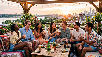 Rooftop Friends — Good Vibes at Sunset, Party HD wallpaper