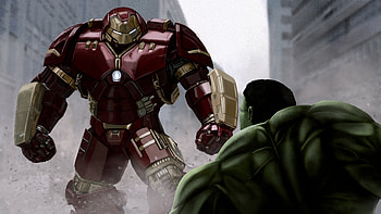 Iron Man Hulkbuster VS The Hulk, iron-man, hulkbuster, hulk, artist, artwork, superheroes, deviantart HD wallpaper