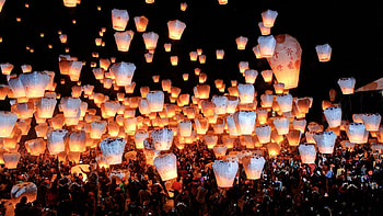 Night in China, Sky lanterns, Heavenly display, Taiwan festival HD wallpaper