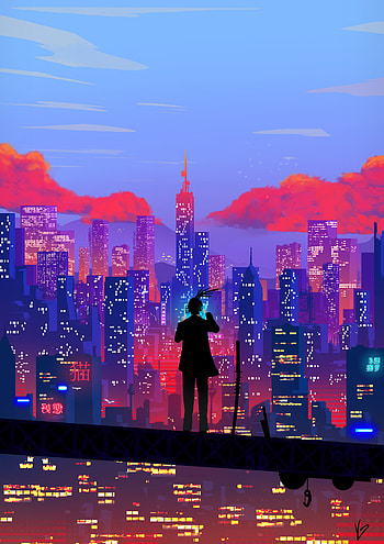Art, City, Building, Silhouette, Overview, Review, Height HD phone wallpaper