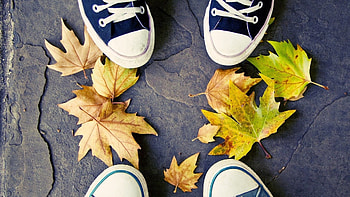Autumn, Leaves, Miscellanea, Miscellaneous, Legs, Sneakers, Shoes HD wallpaper