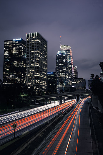 Cities, Usa, Road, Night City, United States, Long-Term Exposure, Los Angeles HD phone wallpaper
