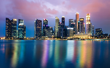 singapore nights, skyscrapper, building, singapore, water HD wallpaper