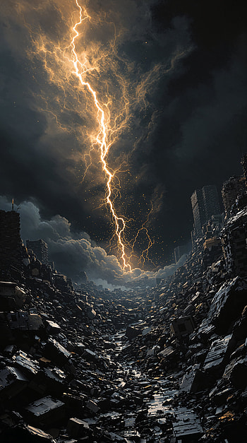 Storm of Ruin: A Striking , lightning, storm, ruin HD phone wallpaper