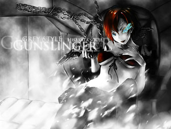 gunslinger, slinger, blue eyes, weapon, gun, black hair HD wallpaper
