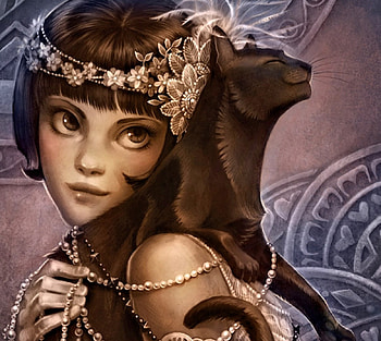Fantasy Girl with Cat, Cat, Girl, pretty, Fantasy HD wallpaper