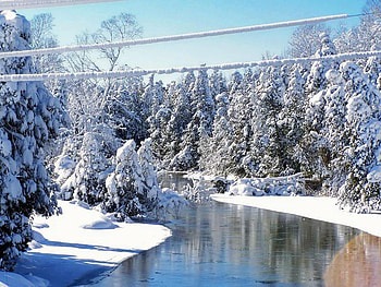 Riverscape, winter, river, sky, snow HD wallpaper