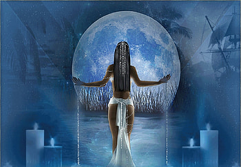 Moon Goddess, ship, palm, moon, candle, goddess HD wallpaper