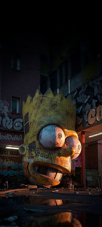 Ruined bart, old, simpson, dark, yellow HD phone wallpaper