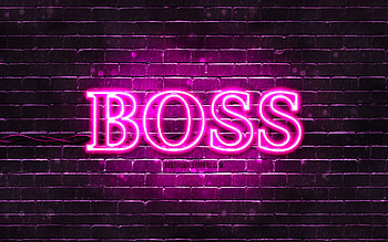 Hugo Boss purple logo, , purple brickwall, Hugo Boss logo, fashion brands, Hugo Boss neon logo, Hugo Boss HD wallpaper