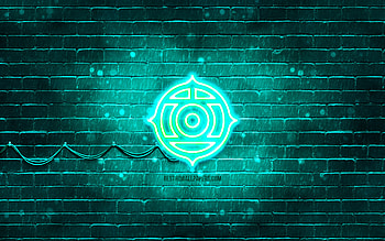 Hitachi turquoise logo, , turquoise brickwall, Hitachi logo, brands, Hitachi neon logo, Hitachi HD wallpaper