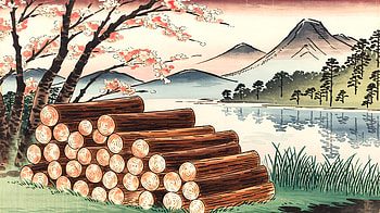 Serene Firewood Landscape - Ultra, firewood, log, landscape, cherry blossom, mountain HD wallpaper