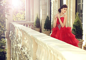 Model on balkony, model, dress, balkony, terasa HD wallpaper