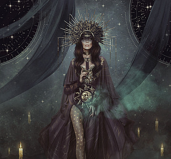 Lunar Goddess, anna astrid, golden, black, art, moon, fantasy, luna, goddess HD wallpaper