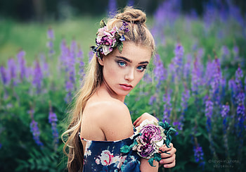 Blonde Cute Girl In Lavender Field, blonde, girls, model, field HD wallpaper