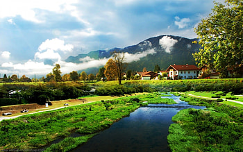 CALM VILLAGE, beautiful, mountains, calm, village HD wallpaper