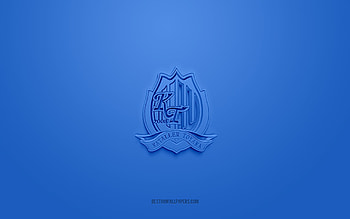 Kataller Toyama, creative 3D logo, blue background, J3 League, 3d emblem, Japan Football Club, Toyama, Japan, 3d art, football, Kataller Toyama 3d logo HD wallpaper