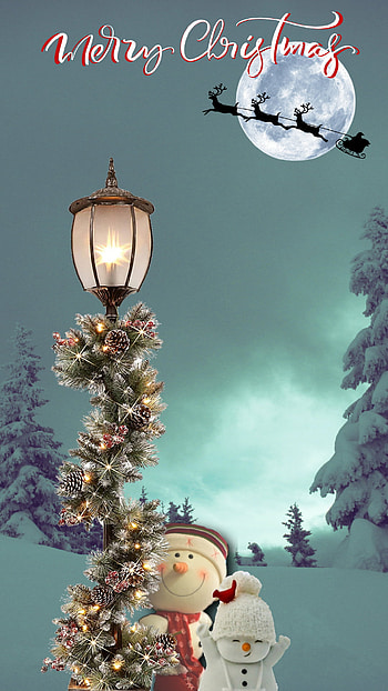 Christmas Snowfam, beautiful, Santa, moon, navidad, snowman, holidays, winter, merry, scene HD phone wallpaper