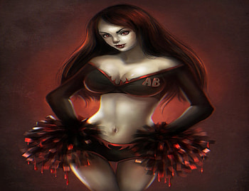 Vampire Cheerleader, red head, cheerleader, vampire, pompoms HD wallpaper