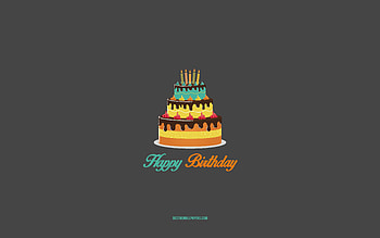 Happy Birtay, , festive cake, Happy Birtay greeting card, minimalism, Happy Birtay concepts, gray background, cake with candle HD wallpaper