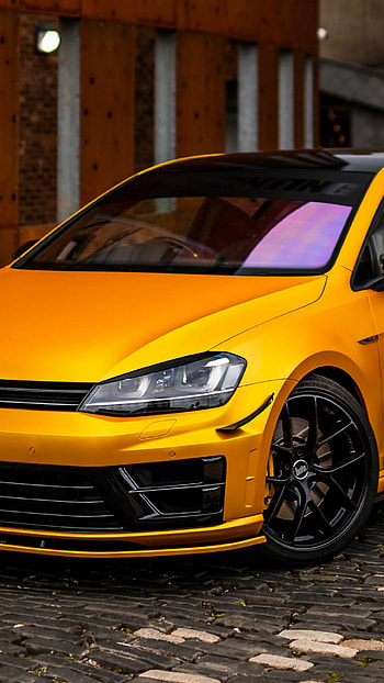 Volkswagen Golf MK5, Front view, Yellow car, High-performance vehicle HD phone wallpaper