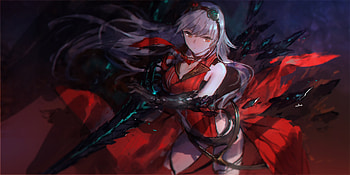 Red warrior, anime girl, red dress HD wallpaper