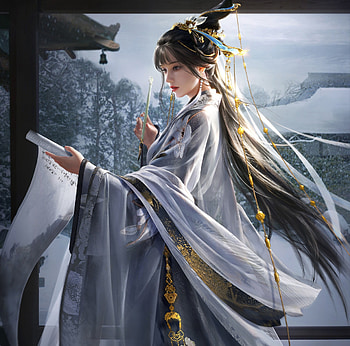 Fantasy girl, superb, samzzz jin, frumusete, white, art, asian, gorgeous, girl HD wallpaper