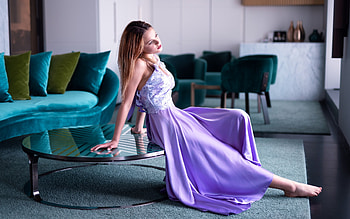 Relaxed, purple, girl, women, Pose HD wallpaper