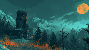 Moonlit Forest Tower, artistic, forest, moon, night HD wallpaper