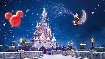 santa claus, magic, moon, snow, castle, balloons, holiday HD wallpaper