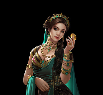 Princess, huiling wu, frumusete, black, fantasy, art, green, girl, jewel HD wallpaper