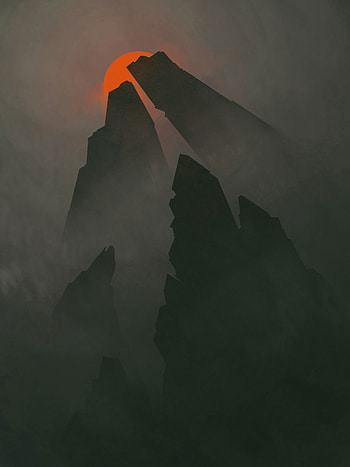 Art, Sun, Rocks, Fog, Gloomy HD phone wallpaper