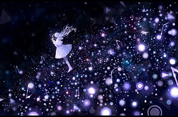 Music, keep me alive, night, musical notes, girl, stsnding, dark, music, anime, light, original, manga, solo HD wallpaper