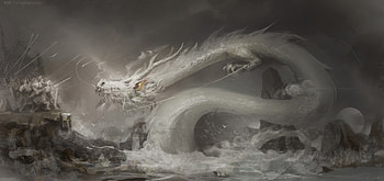 The White Dragon, white, art, dark, fantasy, zhihui su, dragon HD wallpaper