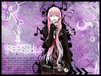 Megurine Luka, black, luka, superstar, cute, vocaloid, long hair, abstract, vocaloids, wall, female, sexy, art, hot, girl, singer, pink hair, diva, purple, anime girl, anime, megurine, idol, micro HD wallpaper