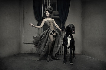 DOLL with GIANTS, dog, doll, abstract, graphy, bw HD wallpaper