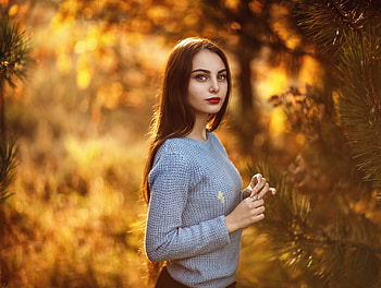 Long Hair Model Forest Looking At Viewer, girls, model HD wallpaper