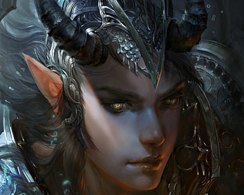 Demon, robin ruan, horns, art, man, eyes, beauty, fantasy, face HD wallpaper