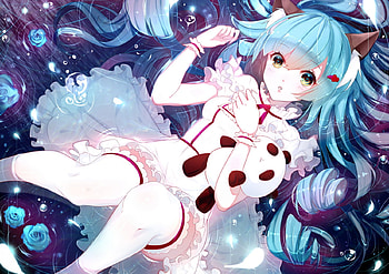 Mi, blue rose, cute, floral, twin tails, dress, beauty, nice, rose, petals, flower, twintails, laying, adorable, water, lay, female, blossom, sundress, sweet, twintail, blue hair, girl, beautiful, kawaii, anime girl, anime, pretty, twin tail, lolita, lovely, bubbles, ubbles HD wallpaper