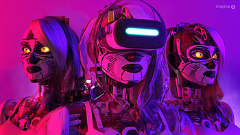 Chiptos X 3D Robot Girl Mirai Robot Woman NFT Background Purple VR HD wallpaper