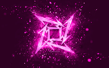 Metallica purple logo, , purple neon lights, creative, purple abstract background, Metallica logo, music stars, Metallica HD wallpaper