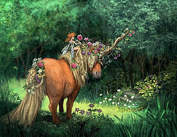 Unicorn, fairy, horse, flowers, art HD wallpaper