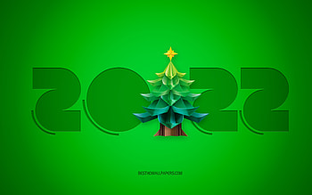 2022 New Year, , Green 2022 background, 2022 background with Christmas tree, Happy New Year 2022, 3D Christmas tree, 2022 greeting card, 2022 concepts, 2022 New Year background HD wallpaper
